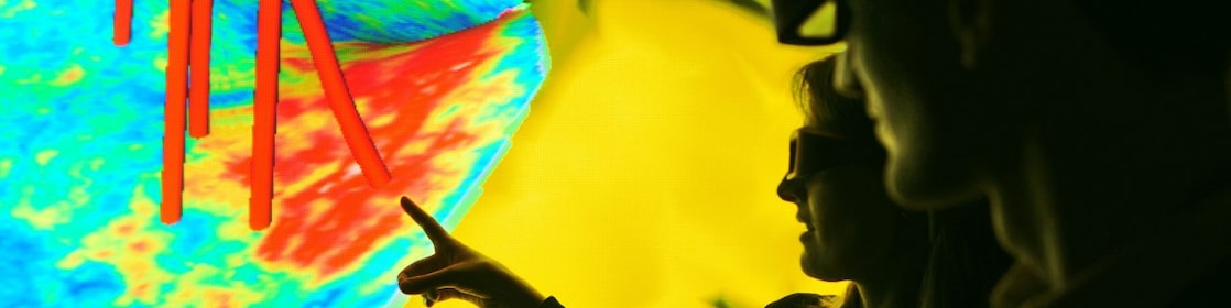 Imagen sísmica con trayectorias de sondeos donde se muestra cómo se pueden integrar datos del subsuelo obtenidos de distintas fuentes