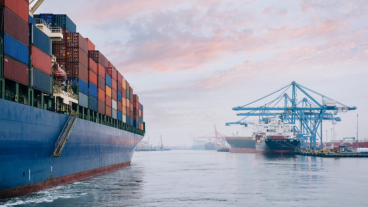 Container ship at harbour