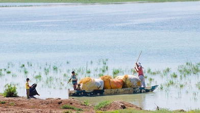 Lugareños en el canal de Yabani (sur de Irak)