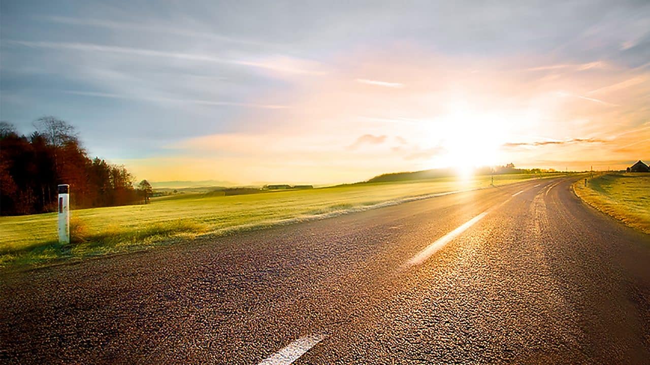 Winding road in the sunset