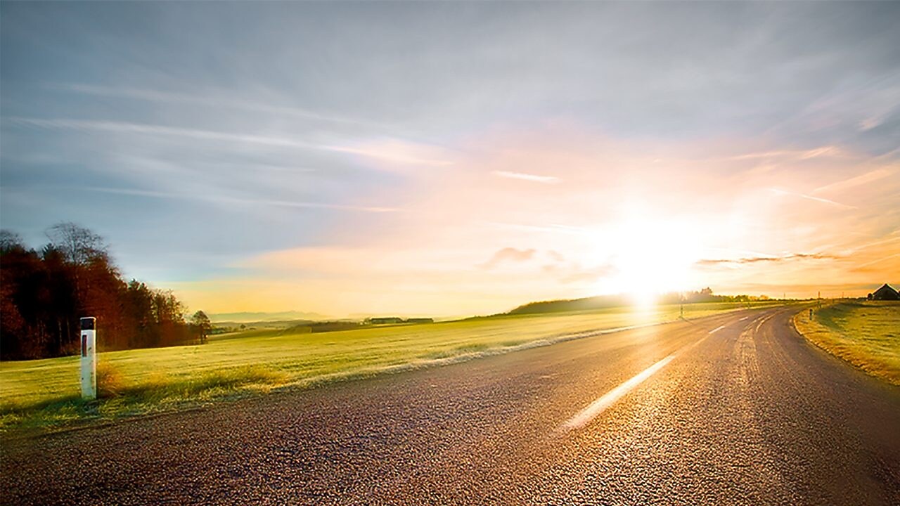 Winding road in the sunset