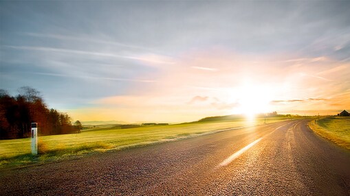Winding road in the sunset